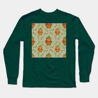 Teddy Bear Wreath Christmas Pattern Long Sleeve T-Shirt